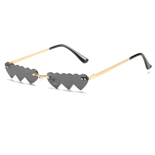 WUFANGBU Sonnenbrille Herren Kleine Persönlichkeit Sonnenbrille Frauen Randlose Liebe Herz Sonnenbrille Für Frauen Mode-Stil Uv400 Brille C1Gold-Schwarz von WUFANGBU