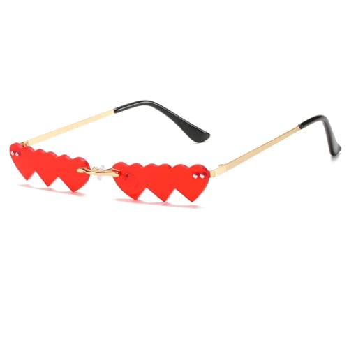 WUFANGBU Sonnenbrille Herren Kleine Persönlichkeit Sonnenbrille Frauen Randlose Liebe Herz Sonnenbrille Für Frauen Mode-Stil Uv400 Brille C2Gold-Rot von WUFANGBU