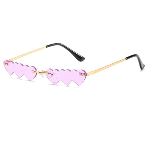 WUFANGBU Sonnenbrille Herren Kleine Persönlichkeit Sonnenbrille Frauen Randlose Liebe Herz Sonnenbrille Für Frauen Mode-Stil Uv400 Brille C5Gold-Lila von WUFANGBU