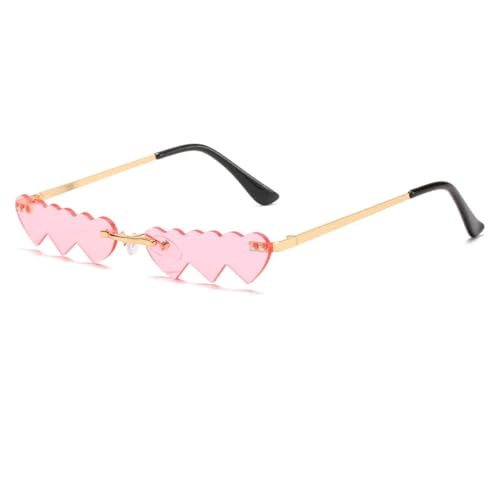 WUFANGBU Sonnenbrille Herren Kleine Persönlichkeit Sonnenbrille Frauen Randlose Liebe Herz Sonnenbrille Für Frauen Mode-Stil Uv400 Brille C6Gold-Pink von WUFANGBU