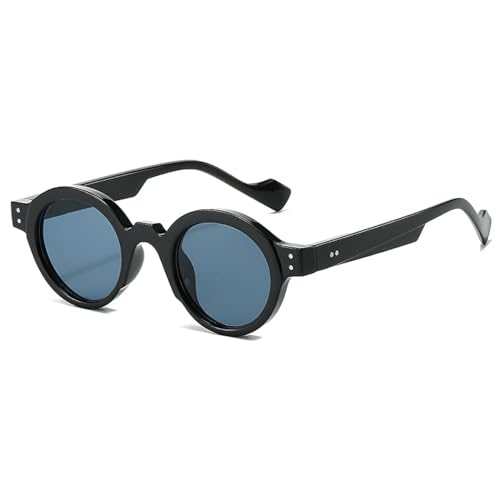 WUFANGBU Sonnenbrille Herren Kleine Punk-Quadrat-Sonnenbrille Für Damen Modische Nieten-Sonnenbrille Weibliche Farbtöne Trendige Runde Brille Schwarz-Schwarz von WUFANGBU