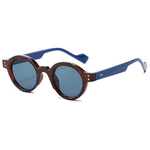 WUFANGBU Sonnenbrille Herren Kleine Punk-Quadrat-Sonnenbrille Für Damen Modische Nieten Sonnenbrille Weibliche Schattierungen Trendige Runde Brillen Braun-Blau-Grau von WUFANGBU