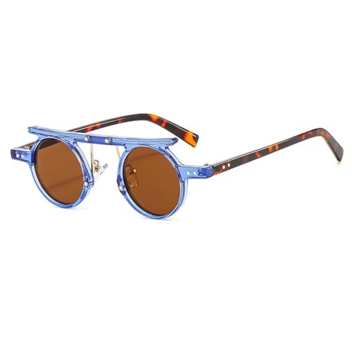 WUFANGBU Sonnenbrille Herren Kleine Punk Runde Sonnenbrille Frauen Männer Mode Ozean Objektiv Sonnenbrille Weibliche Mehrfarbige Nieten Brillen Blau-Braun von WUFANGBU