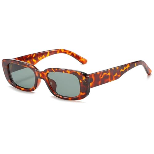 WUFANGBU Sonnenbrille Herren Kleine Quadratische Sonnenbrille Für Damen Kunststoffrahmen Farbverlaufssonnenbrille Weiblich Trendige Brille Uv400 C8Leopard-Grün von WUFANGBU