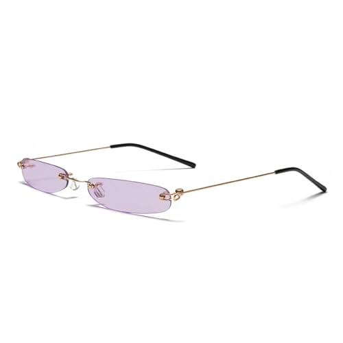 WUFANGBU Sonnenbrille Herren Kleine Rahmen Frauen Sonnenbrille Mode Männer Randlose Sonnenbrille Weibliche Transparente Farbe Uv400 Gold-Lila von WUFANGBU