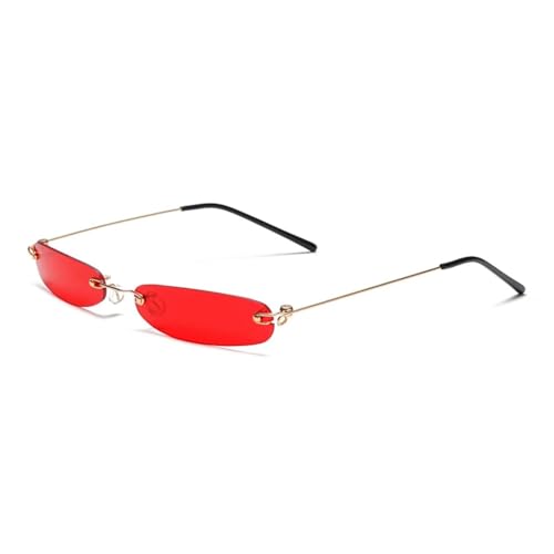 WUFANGBU Sonnenbrille Herren Kleine Rahmen Frauen Sonnenbrille Mode Männer Randlose Sonnenbrille Weibliche Transparente Farbe Uv400 Gold-Rot von WUFANGBU