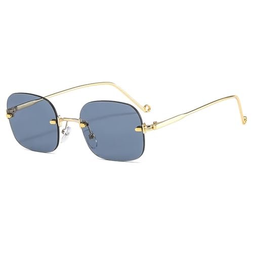 WUFANGBU Sonnenbrille Herren Kleine Randlose Quadratische Sonnenbrille Für Damen Modische Punk-Sonnenbrille Für Herren Rahmenlos Blaue Brille Mit Klaren Gläsern Uv400 C1Gold-Schwarz von WUFANGBU