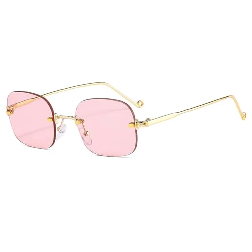 WUFANGBU Sonnenbrille Herren Kleine Randlose Quadratische Sonnenbrille Für Damen Modische Punk-Sonnenbrille Für Herren Rahmenlose Blaue Brille Mit Klaren Gläsern Uv400 C8Gold-Pink von WUFANGBU