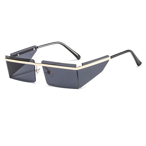 WUFANGBU Sonnenbrille Herren Kleine Randlose Sonnenbrille Damen Mode Punk Quadrat Sonnenbrille Herren Brillen Retro Rechteck Brille Für Damen Shades Uv400 C1Gold-Schwarz von WUFANGBU