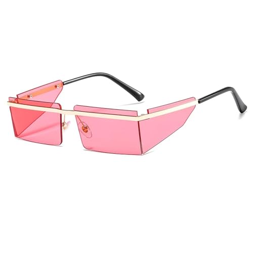 WUFANGBU Sonnenbrille Herren Kleine Randlose Sonnenbrille Damen Mode Punk Quadrat Sonnenbrille Herren Brillen Retro Rechteck Brille Für Damen Shades Uv400 C4Gold-Rot von WUFANGBU