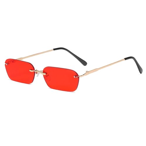 WUFANGBU Sonnenbrille Herren Kleine Rechteckige Randlose Sonnenbrille Für Damen Quadratisch Vintage-Sonnenbrille Herren Retro Trendiges Farbverlaufsglas Rot von WUFANGBU