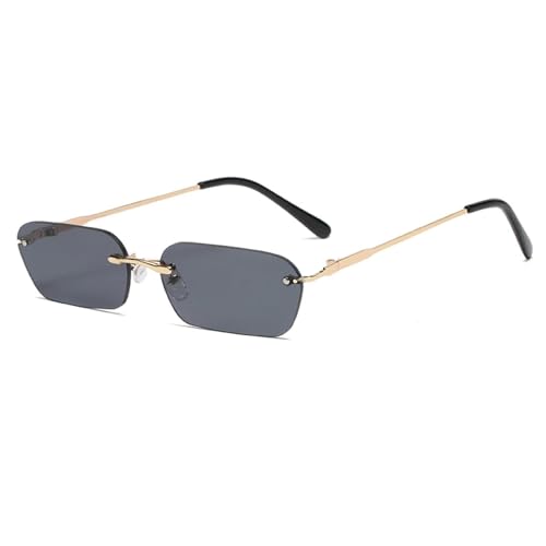 WUFANGBU Sonnenbrille Herren Kleine Rechteckige Randlose Sonnenbrille Für Damen Quadratisch Vintage-Sonnenbrille Herren Retro Trendiges Farbverlaufsglas Schwarz von WUFANGBU