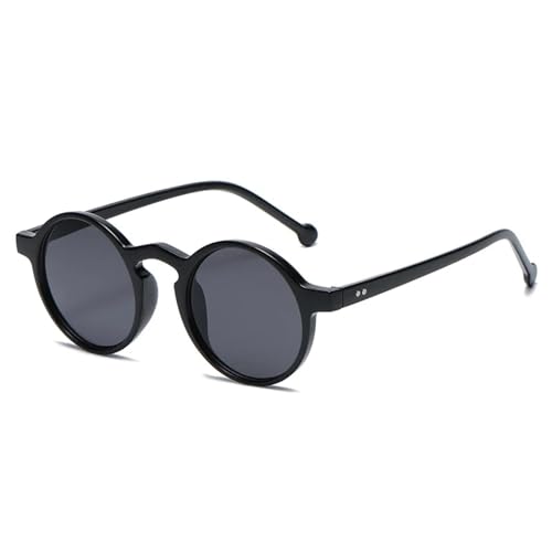 WUFANGBU Sonnenbrille Herren Kleine Runde Sonnenbrille Damen Vintage Sonnenbrille Runder Rahmen Nietenschirme Damen Damen Uv400 Schwarz von WUFANGBU