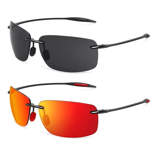 WUFANGBU Sonnenbrille Herren Männer Sonnenbrille Klassische Mode Fahren Sport Randlose Männliche Rahmen Uv400 Damen Brillen 2Packb1B4 von WUFANGBU