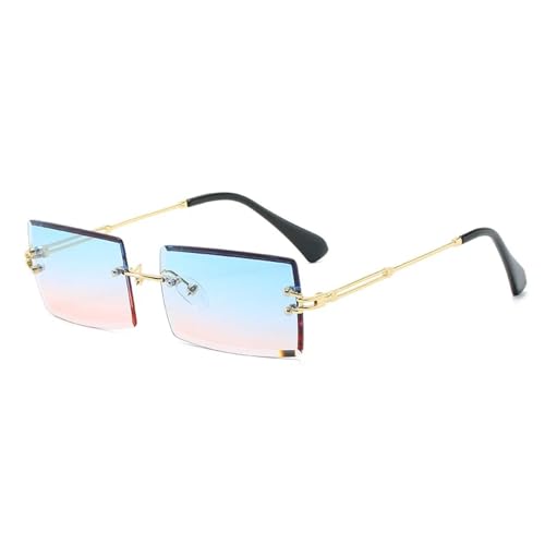 WUFANGBU Sonnenbrille Herren Mode Beliebte Randlose Rechteckige Sonnenbrille Damen Herren Shades Legierung Gläser Uv400 Gold-Blaupink von WUFANGBU