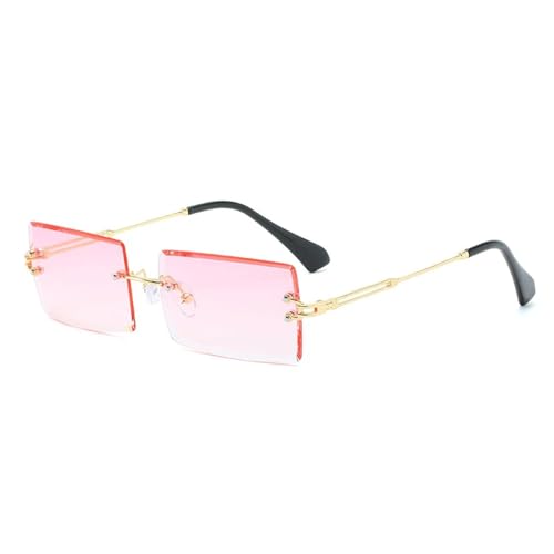 WUFANGBU Sonnenbrille Herren Mode Beliebte Randlose Rechteckige Sonnenbrille Damen Herren Shades Legierung Gläser Uv400 Gold-Rosa von WUFANGBU