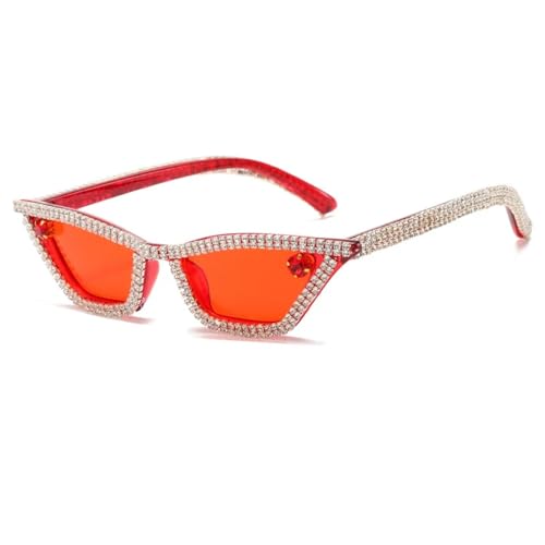 WUFANGBU Sonnenbrille Herren Mode Frauen Diamant Sonnenbrille Vintage Kleine Strass Sonnenbrille Weibliche Kristall Rote Brille Brillen C3Red-Red von WUFANGBU