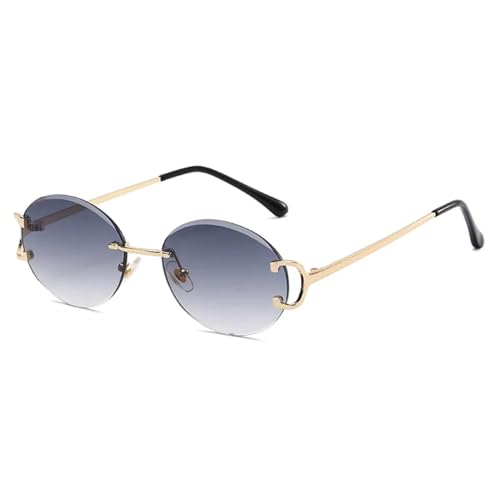 WUFANGBU Sonnenbrille Herren Mode Randlose Runde Sonnenbrille Frauen Männer Sonnenbrille Weibliche Farbverlauf Schatten Rahmenlose Brillen Uv400 C3Gold-Grau von WUFANGBU