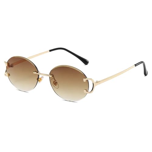 WUFANGBU Sonnenbrille Herren Mode Randlose Runde Sonnenbrille Frauen Männer Sonnenbrille Weibliche Farbverlauf Schatten Rahmenlose Brillen Uv400 C6Gold-Braun von WUFANGBU