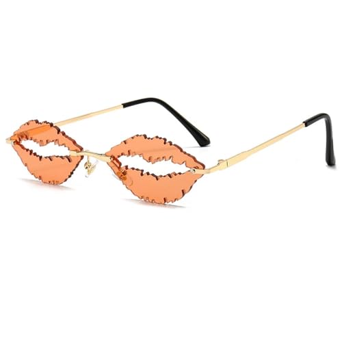 WUFANGBU Sonnenbrille Herren Mode Randlose Sonnenbrille Frauen Einzigartige Lippen Form Gläser Kristall Ozean Objektiv Sonnenbrille Männer Shades Uv400 C3Gold-Orange von WUFANGBU