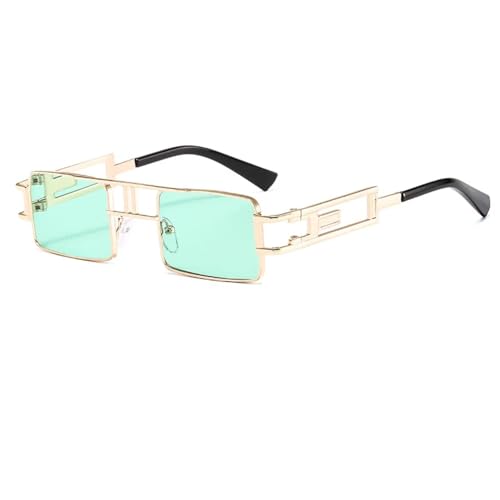 WUFANGBU Sonnenbrille Herren Mode Rechteck Sonnenbrille Frauen Männer Kleine Schattierungen Schwarz Steampunk Sonnenbrille Für Weibliche Brillen Uv400 C6Goldgreen von WUFANGBU