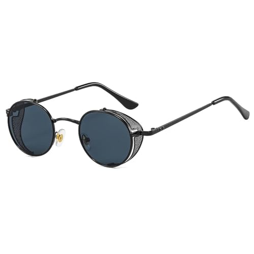 WUFANGBU Sonnenbrille Herren Mode Steampunk Sonnenbrille Männer Vintage Metall Runde Sonnenbrille Frauen Kleine Farbtöne Uv400 Klassische Brillen C1Black-Schwarz von WUFANGBU