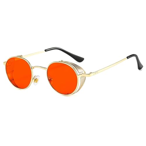 WUFANGBU Sonnenbrille Herren Mode Steampunk Sonnenbrille Männer Vintage Metall Runde Sonnenbrille Frauen Kleine Farbtöne Uv400 Klassische Brillen C4Gold-Rot von WUFANGBU