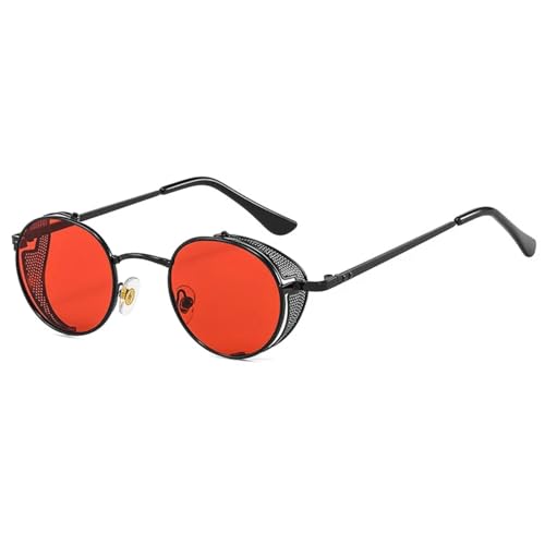 WUFANGBU Sonnenbrille Herren Mode Steampunk Sonnenbrille Männer Vintage Metall Runde Sonnenbrille Frauen Kleine Farbtöne Uv400 Klassische Brillen C5Schwarz-Rot von WUFANGBU