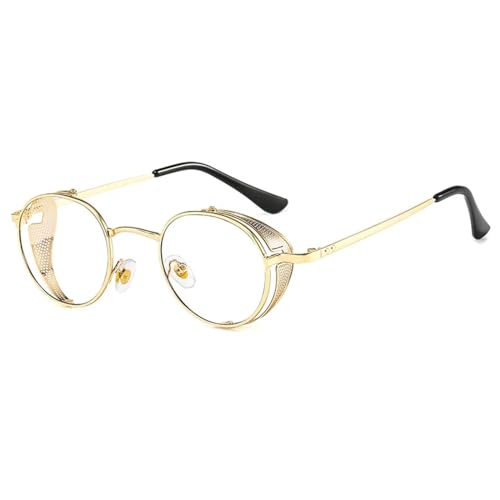 WUFANGBU Sonnenbrille Herren Mode Steampunk Sonnenbrille Männer Vintage Metall Runde Sonnenbrille Frauen Kleine Farbtöne Uv400 Klassische Brillen C8Gold-Klar von WUFANGBU