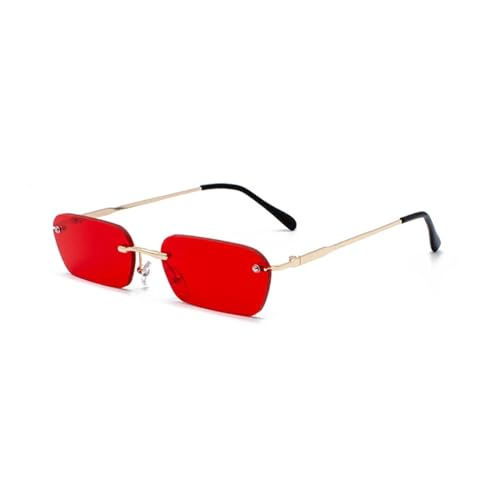 WUFANGBU Sonnenbrille Herren Modische Randlose Sonnenbrille Für Damen Vintage Transparente Gläser Sonnenbrille Für Frauen Rechteckig Uv400 C3Gold-Rot von WUFANGBU