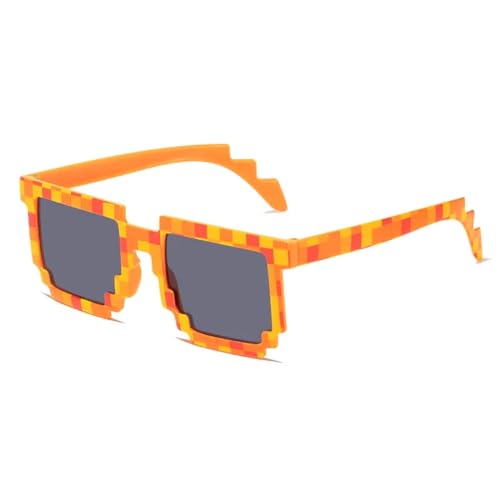 WUFANGBU Sonnenbrille Herren Modische Sonnenbrille Sonnenbrille Creeper-Brille Mosaik Lustig Für Jungen Und Mädchen Pixel-Brille Orange von WUFANGBU