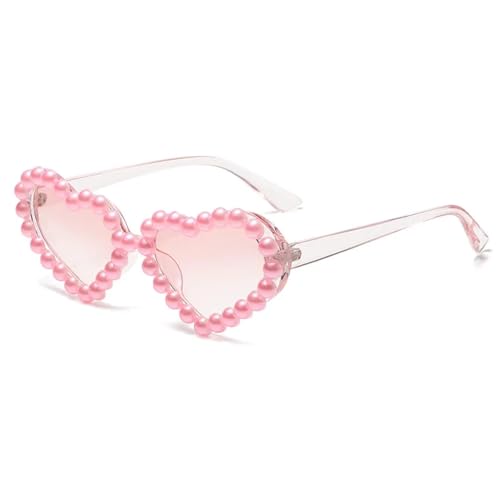 WUFANGBU Sonnenbrille Herren Perlen-Sonnenbrille Für Damen Herzförmig Bonbonfarben Punk-Sonnenbrille Brillen Rosa von WUFANGBU