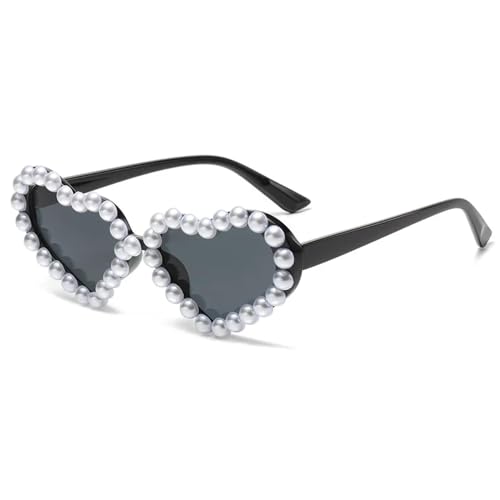 WUFANGBU Sonnenbrille Herren Perlen-Sonnenbrille Für Damen Herzförmig Bonbonfarben Punk-Sonnenbrille Brillen Schwarz von WUFANGBU