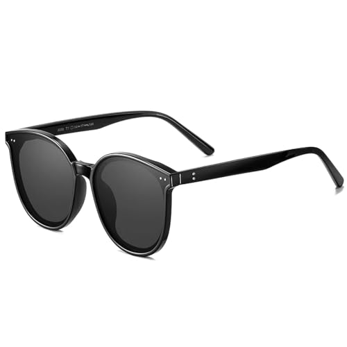 WUFANGBU Sonnenbrille Herren Polarisierte Übergroße Sonnenbrille Für Damen Und Herren Rund Uv-Schutz Vintage-Sonnenbrille C1Black von WUFANGBU