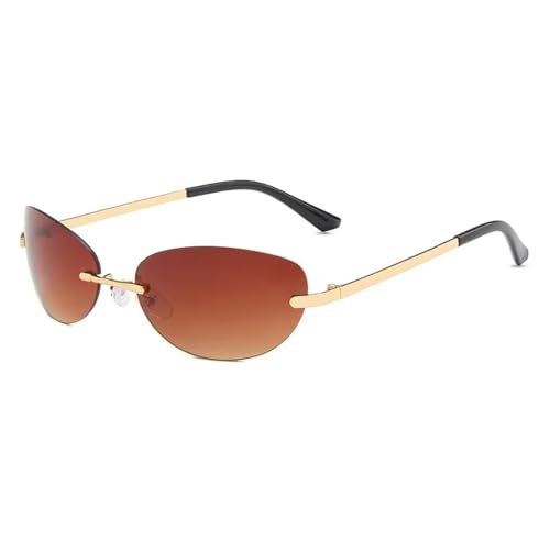 WUFANGBU Sonnenbrille Herren Punk Randlose Sonnenbrille Frauen Männer Einteilige Sonnenbrille Weibliche Trends Shades Uv400 Brillen Gold-Braun von WUFANGBU