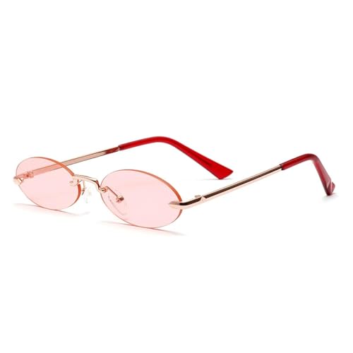 WUFANGBU Sonnenbrille Herren Rahmenlose Retro Kleine Ovale Sonnenbrille Damen Unisex Metallbrille Klare Linse Brillen Gold-Rot von WUFANGBU