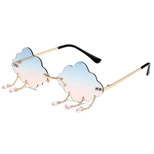 WUFANGBU Sonnenbrille Herren Randlose Cloud-Sonnenbrille Für Damen Modische Kette Mit Quaste C9Bluepink von WUFANGBU