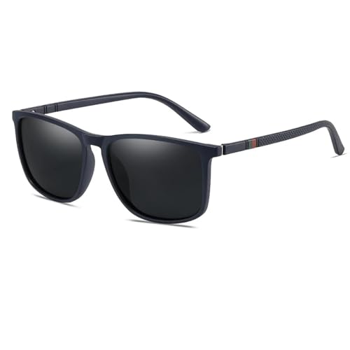 WUFANGBU Sonnenbrille Herren Rechteckige Polarisierte Sonnenbrille Für Herren Und Damen Reisen Fahren Blendfrei Vintage-Sonnenbrille Modisch Uv400 Sandblau Schwarz von WUFANGBU