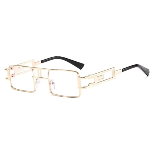 WUFANGBU Sonnenbrille Herren Retro Punk Rechteck Sonnenbrille Frauen Mode Ausgehöhlte Metall Rahmen Steampunk Shades Männer Goldenclear von WUFANGBU