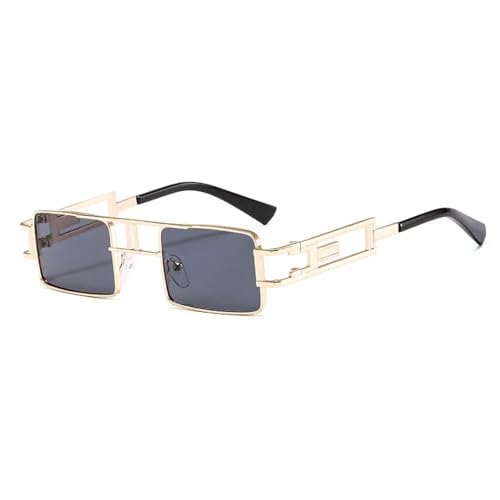 WUFANGBU Sonnenbrille Herren Retro Punk Rechteck Sonnenbrille Frauen Mode Aushöhlen Metallrahmen Steampunk Shades Männer Goldengray von WUFANGBU