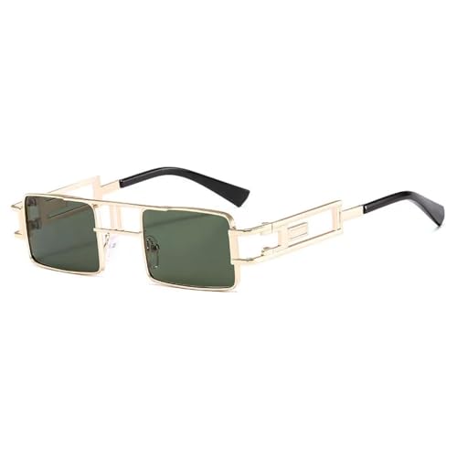 WUFANGBU Sonnenbrille Herren Retro-Punk-Rechteck-Sonnenbrille Für Damen Modisch Aushöhlen Metallrahmen Steampunk Für Herren Goldendarkgreen von WUFANGBU