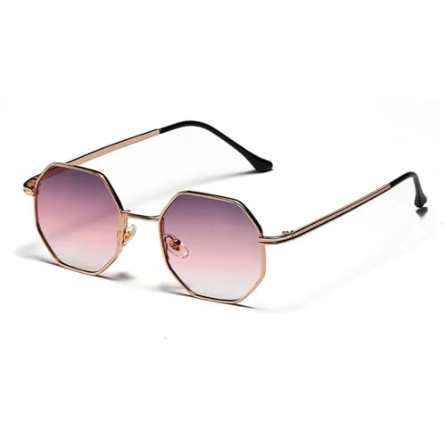 WUFANGBU Sonnenbrille Herren Retro-Sonnenbrille Mit Metallrahmen Sechseckig Modisch Roségold Verspiegelt Uv400 Violetter Farbverlauf von WUFANGBU