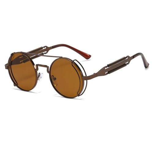 WUFANGBU Sonnenbrille Herren Steampunk Runde Sonnenbrille Männer Metallrahmen Sonnenbrille Frauen Spiegel Persönlichkeit Frühlingsbrille Uv400 Braun-Braun von WUFANGBU