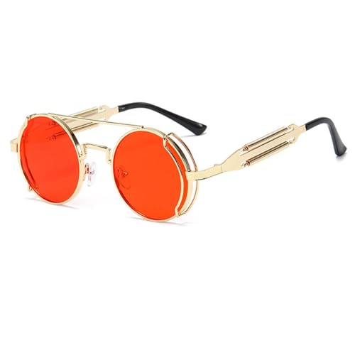 WUFANGBU Sonnenbrille Herren Steampunk Runde Sonnenbrille Männer Metallrahmen Sonnenbrille Frauen Spiegel Persönlichkeit Frühlingsbrille Uv400 Gold-Rot von WUFANGBU