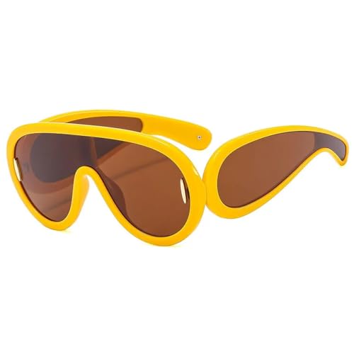 WUFANGBU Sonnenbrille Herren Übergroße Damen-Sonnenbrillen Trendige Einteilige Herren-Sonnenbrillen Mit Spiegeltönen Orangetea von WUFANGBU