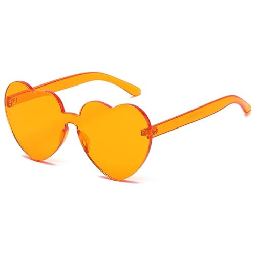 WUFANGBU Sonnenbrille Herren Übergroße Herz-Sonnenbrille Für Damen Durchscheinend Randlos Weiblich Transparent Bonbonfarben Uv-Schutz C18Orange von WUFANGBU