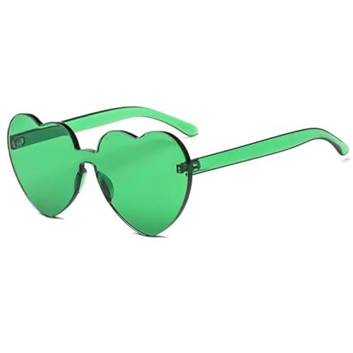 WUFANGBU Sonnenbrille Herren Übergroße Herz-Sonnenbrille Für Damen Durchscheinend Randlos Weiblich Transparent Bonbonfarben Uv-Schutz C7Green von WUFANGBU