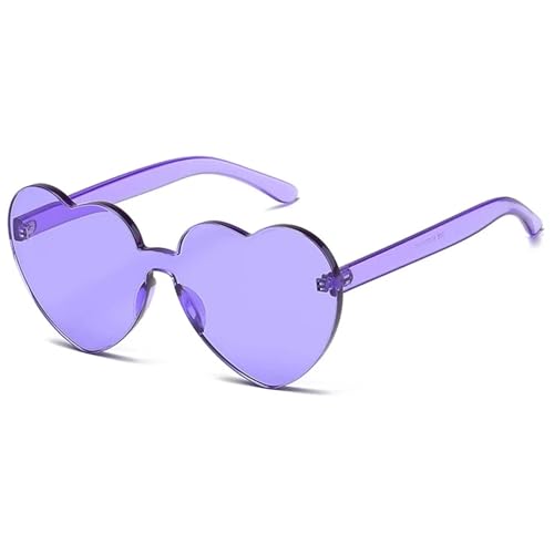 WUFANGBU Sonnenbrille Herren Übergroße Herz-Sonnenbrille Für Damen Durchscheinend Randlos Weiblich Transparent Bonbonfarben Uv-Schutz C8Purple von WUFANGBU