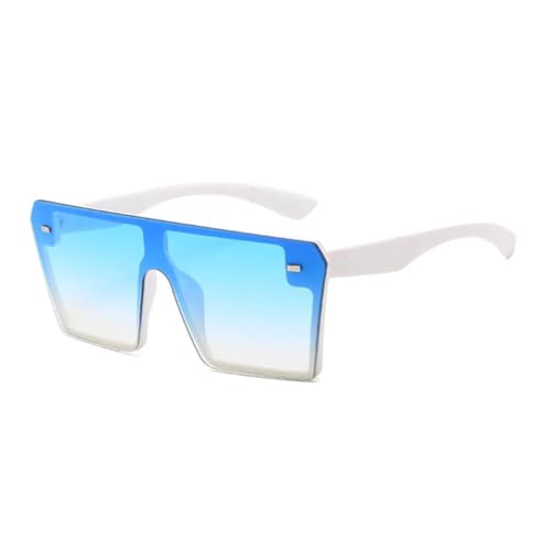 WUFANGBU Sonnenbrille Herren Übergroße Quadratische Sonnenbrille Für Damen Modisch Flache Oberseite Farbverlaufsbrille Für Herren Weiß Und Blau von WUFANGBU