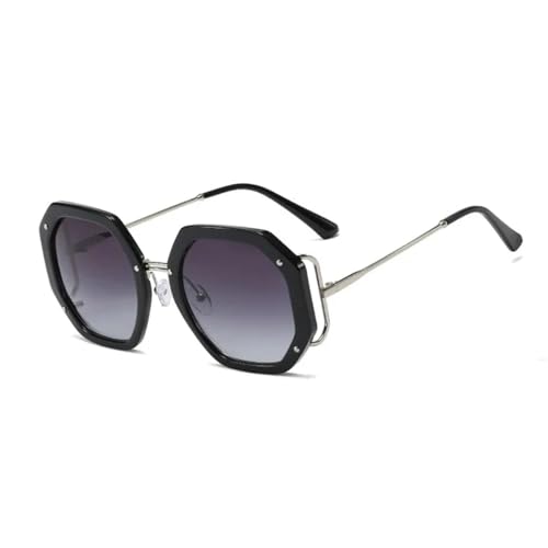 WUFANGBU Sonnenbrille Herren Übergroße Sechseck-Sonnenbrille Für Damen Modisch Farbverlauf Uv400 Schwarz Grau von WUFANGBU